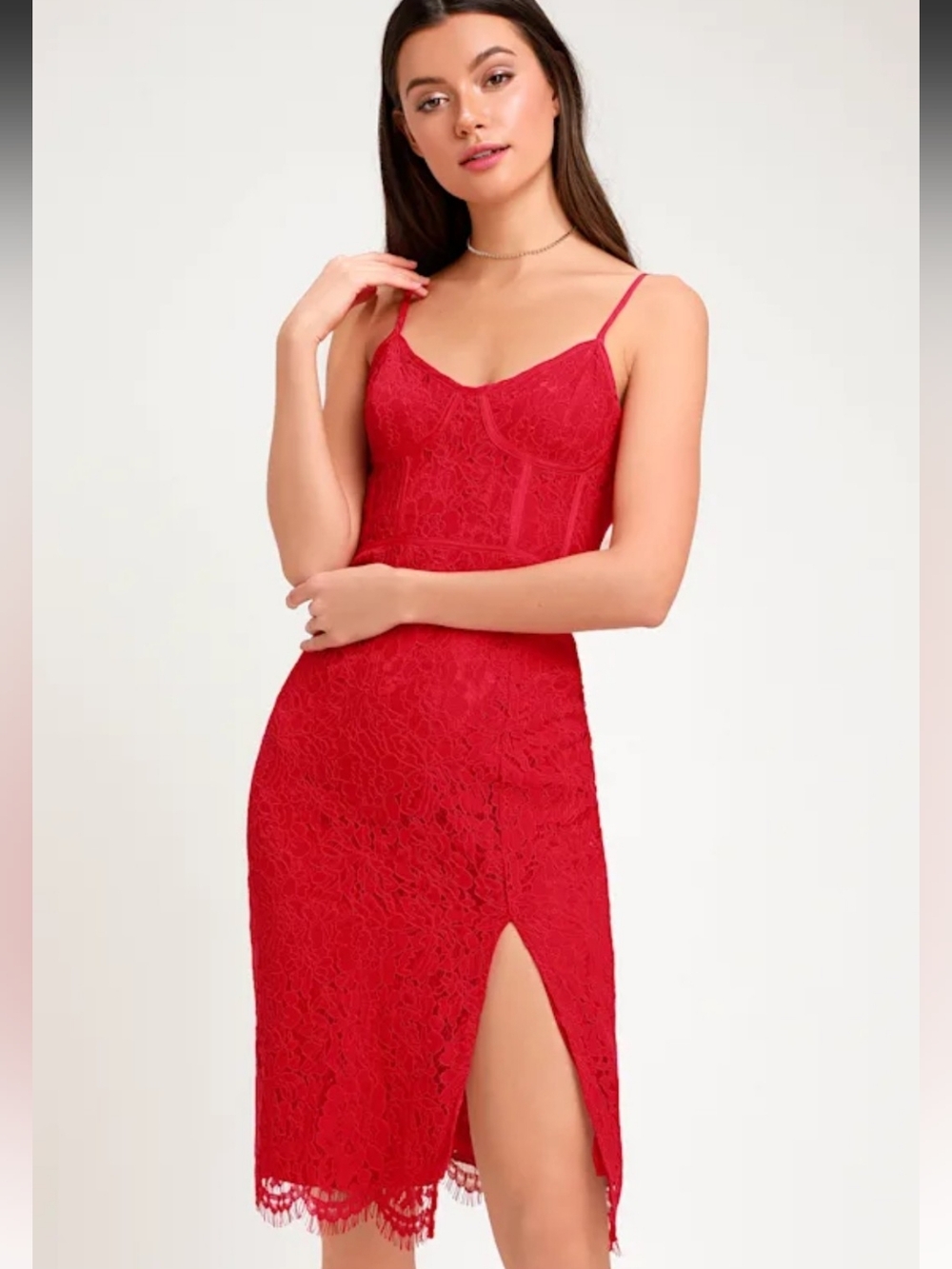 Lulus Love Me Right Red Lace Bodycon Dress Size Small